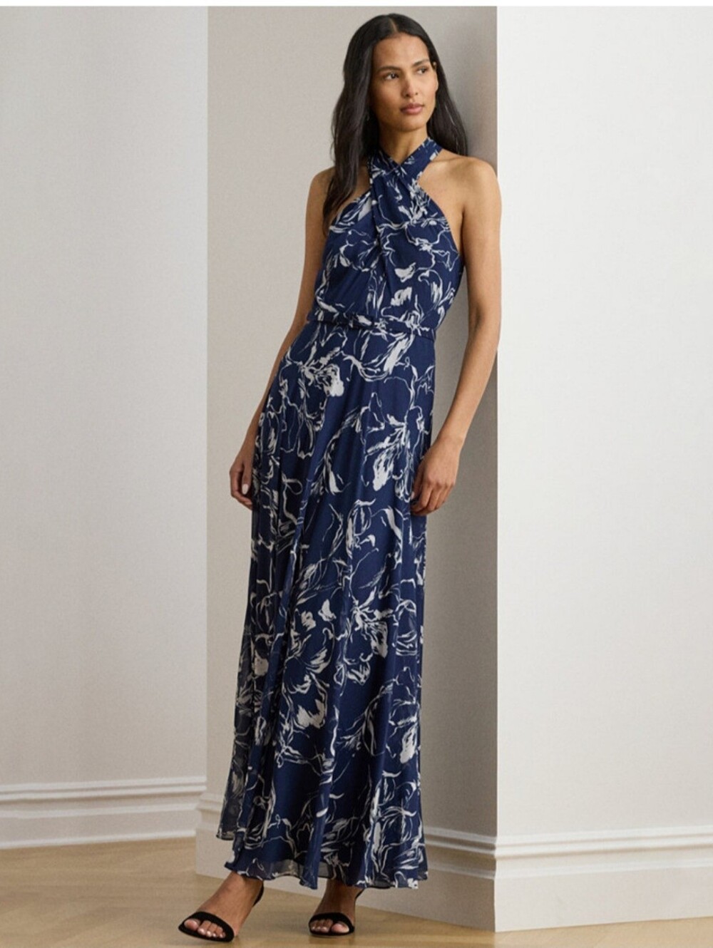 RALPH LAUREN WOMEN'S FLORAL GEORGETTE HALTER MAXI DRESS SIZE 12 NWT